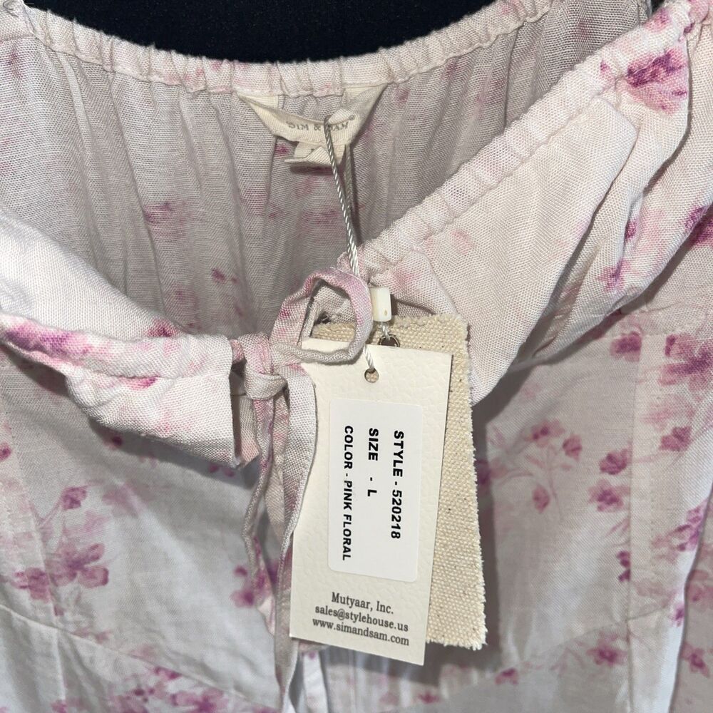 Sim Sam Babydoll Dress Pink Floral Milkmaid Coquette Linen Fairy Cottagecore L - Picture 6 of 9